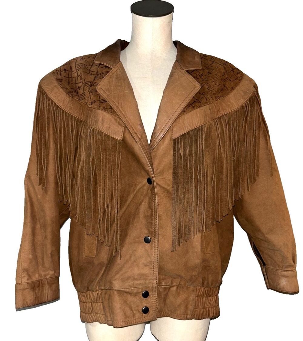 Comint Made in Argentina Vintage Women's Fringe Leather Jacket size M Western